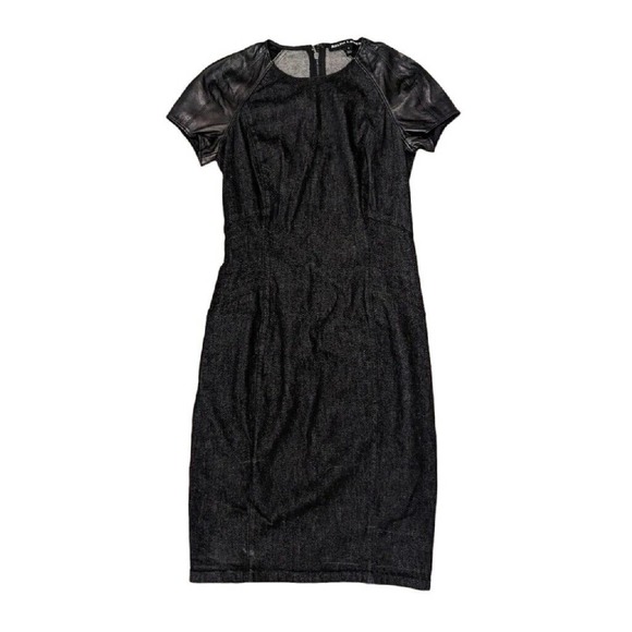 Ralph Lauren Black Label Denim Lamb Leather Trim Cocktail Sheath Dress Size 2/4 - Picture 1 of 8
